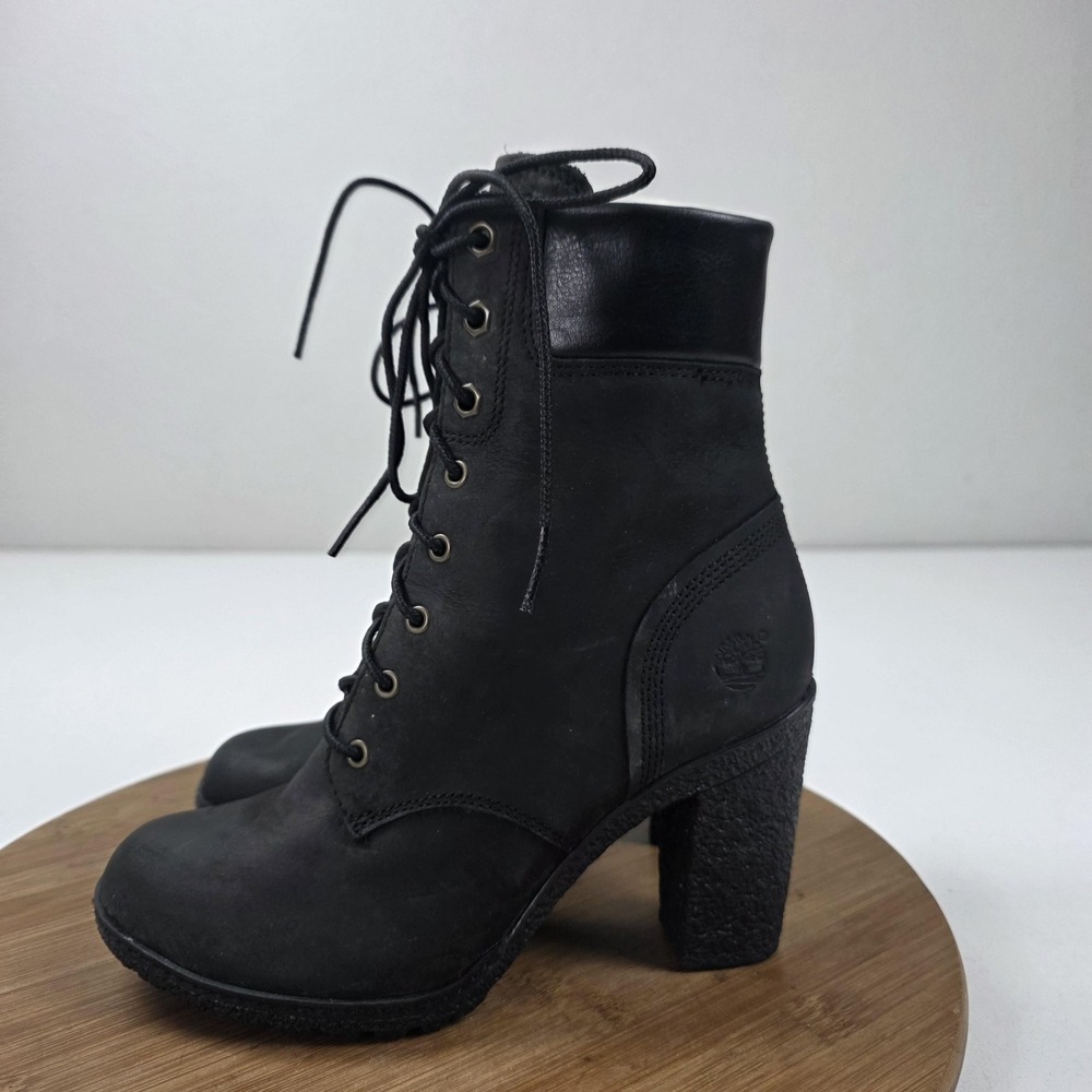 Timberland Boots Womens Size 6 Black Nubuck Lace Up Ankle Heel Booties 8432A